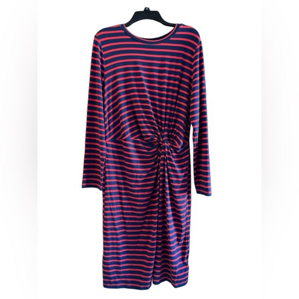 Gap Long Sleeve Midi Jersey Dress‎ Sz Large Striped Knot Waist Stretch Red Blue